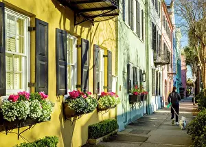 French Quarter Prints: Rainbow Row, East Bay Street, Historic colorful Homes Charleston, South Carolina, USA