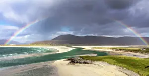 Rainbow Prints: Rainbow over Seilebost Beach with Luskentyre and South Harris Hills beyond