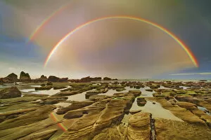 Polynesia Gallery: Rainbow at shore - New Zealand, South Island, West Coast, Grey, Greymouth
