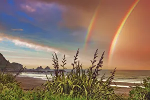 Rainbow at shore - New Zealand, South Island, West Coast, Grey, Greymouth
