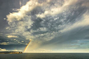 Images Dated 29th August 2023: Rainbow and storm clouds over North Head, Sydney, New South Wales, Australia