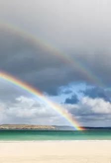 Images Dated 11th January 2017: Rainbow above Traigh Na Beirigh (Reef Beach), Isle of Lewis, Outer Hebrides, Scotland