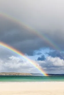 Images Dated 11th January 2017: Rainbow above Traigh Na Beirigh (Reef Beach), Isle of Lewis, Outer Hebrides, Scotland