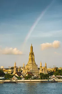 Rainbow over Wat Arun (Temple of Dawn) and Chao Praya River, Bangkok, Thailand