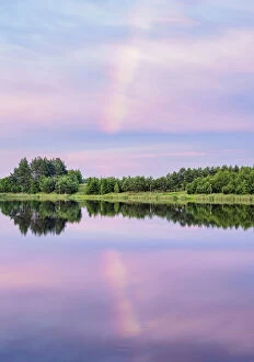 Images Dated 30th November 2020: Rainbow over Wilkow Artificial Lake, Swietokrzyskie Voivodeship, Poland