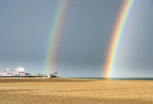 Rainbows above the beach, Great Yarmouth, Norfolk, UK
