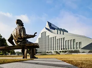 Images Dated 18th May 2022: Two Rainis Sculpture by Aigars Bikse in front of the National Library of Latvia, Riga, Latvia
