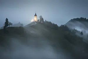 Jamnik Prints: Rainy twilight over the Jamnik church in spring, Slovenia