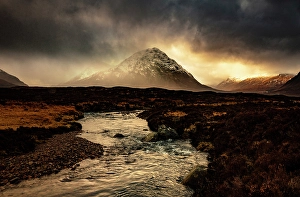 Moody Prints: Rannoch Moor and Buachaille Etive Mor in stormy weather, Highand, Scotland