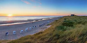 Deckchairs Prints: Rantum beach at sunset, Sylt, Schleswig Holstein, Germany