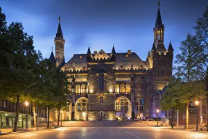 Rathaus (Town Hall) at dusk, Aachen, North Rhine Westphalia, Germany