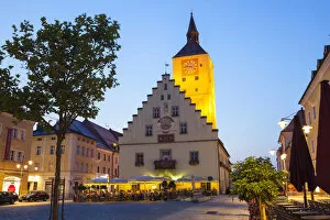 Images Dated 24th August 2015: Rathaus (Town Hall) illuminated at Dusk, Deggendorf, Lower Bavaria, Bavaria, Germany
