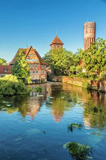 Mill Prints: Ratsmill with water tower on the Ilmenau, Luneburg, Lower Saxony, Germany