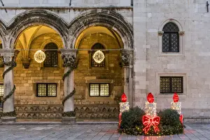 Christmas Lights Prints: Rectors Palace adorned with Christmas lights and decorations, Dubrovnik, Croatia