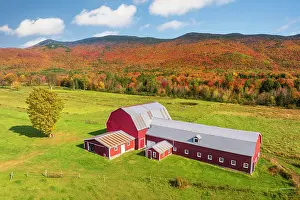 Pastoral Prints: Red barn and dairy farm in the Green Mountains, Woodbury, Vermont, USA