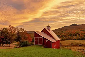 Red Barn at Sunrise, Stowe, Vermont, New England, USA