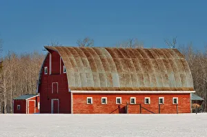 Barns Prints: Red barn in winter Elma, Manitoba, Canada