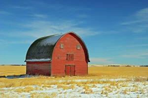Farm Collection: Red barn in winter Vulcan, Alberta, Canada