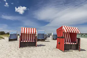 Baltic Coast Prints: Red beach chairs in Zingst, Mecklenburg-Western Pomerania, Northern Germany, Germany