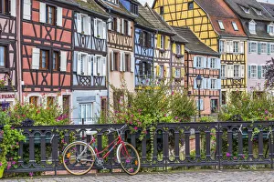 Red Bike & Timbered Buildings, Colmer, Alsace, France