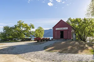 Shed Prints: The red boat house in Glenorchy in summer. Queenstown Lakes district, Otago region