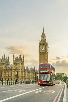 A red bus on Westminster Bridege and Big Ben, also known as Elizabeth Tower A red bus on Westminster Bridege and Big Ben, also known as Elizabeth Tower