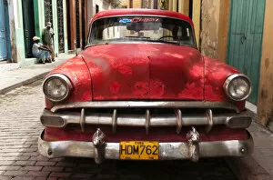 Automobile Gallery: Red car in Havana, Cuba, Caribbean