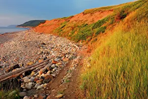 Red Cliffs Prints: Red cliffs at sunset on Cabot Trail Pleasant Bay Nova Scotia, Canada