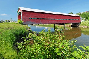 Covered Bridge Prints: Red covered bridge, La Belle Province, Quebec, Canada