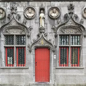 Bruges Gallery: Red Door of the Basilica of the Holy Blood in Burg Square, Bruges, Belgium