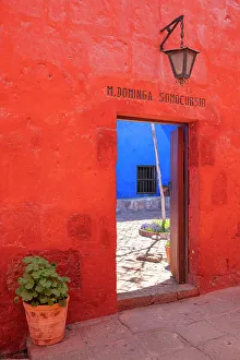 Red doorway of Monastery of Santa Catalina de Siena, UNESCO, Arequipa, Arequipa Province, Arequipa Region, Peru