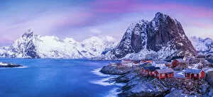 Fjord Collection: Red Fishing Huts at Hamnoy, Lofoten Islands, Norway