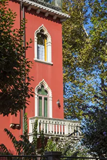 Castello Prints: Red house with balcony, Sant Elena, Venice, Italy