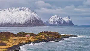 Fjords Prints: Red House on Peninsula, Senja, Norway