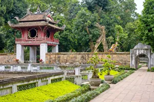 Viet Nam Prints: Red pagoda at Temple of Literature, Dong Da District, Hanoi, Vietnam