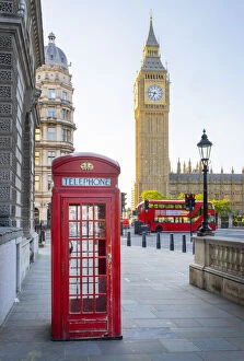 Red phone box & Big Ben, Houses of Parliamant, London, England, UK