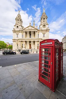 Taxi Prints: Red Phone box at St Pauls Cathedral, London, England, UK, Europe