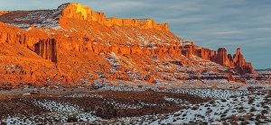Composite Image Prints: Red rock formations with snow in winter near sunset