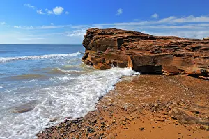 Lawrence Prints: Red rock along the Gulf of St. Lawrence Lameque Island New Brunswick, Canada