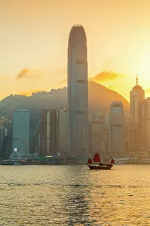 High Rise Prints: A Red Sail Junk in Hong Kong Harbour, Hong Kong, China