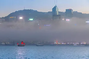 Junk Prints: A Red Sail Junk in Hong Kong Harbour, Hong Kong, China