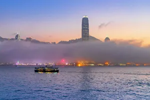 Star Ferry Prints: A Red Sail Junk in Hong Kong Harbour, Hong Kong, China