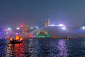 High Rise Prints: A Red Sail Junk in Hong Kong Harbour, Hong Kong, China