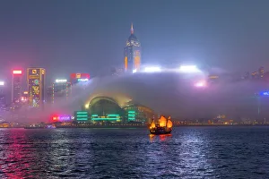 Junk Prints: A Red Sail Junk in Hong Kong Harbour, Hong Kong, China