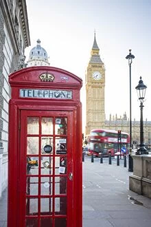 Red telephone box & Big Ben, Houses of Parliament, London, England, UK