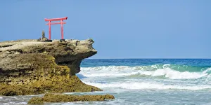 Red torii gate at Shimoda beach, Shizuoka Prefecture, Japan