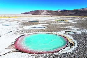 Salt Pond Prints: Red and turquoise lagoon, Ojos del Campo, Salar de Antofalla, Puna, Catamarca, Argentina