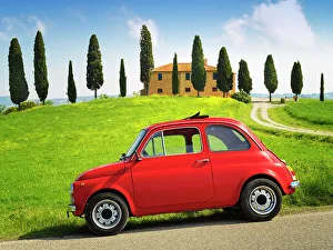 Fiat Prints: Red Vintage Fiat 500, (1969) Pienza