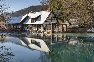 Salzburg Gallery: Mill reflecting in Blautopf Spring, Blaubeuren, Swabian Jura, Baden-Wurttemberg, Germany
