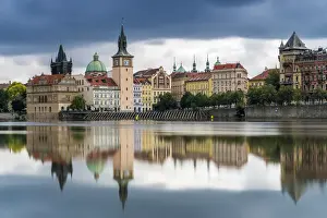Bohemia Prints: Reflection of Bedrich Smetana Museum and Old Town Waterworks at Smetanovo nabrezi, Prague